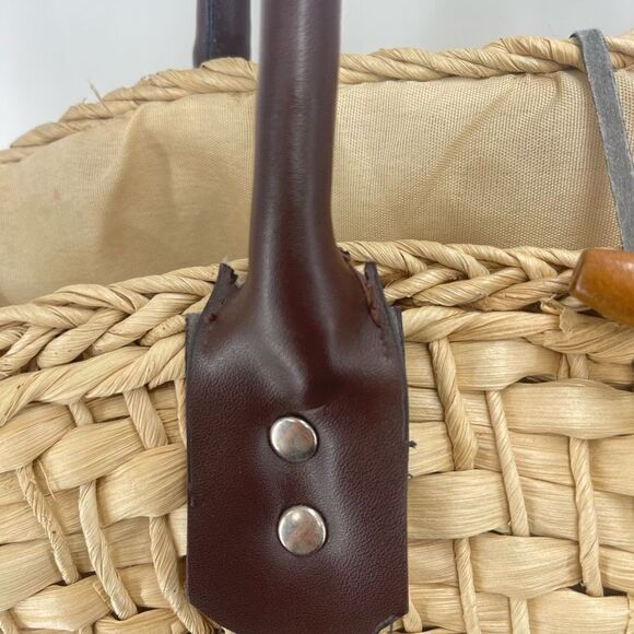 Womens Shoulder Bag Straw Fabric Lining Inner Pocket Beige rattan boho cottageco - Picture 10 of 15